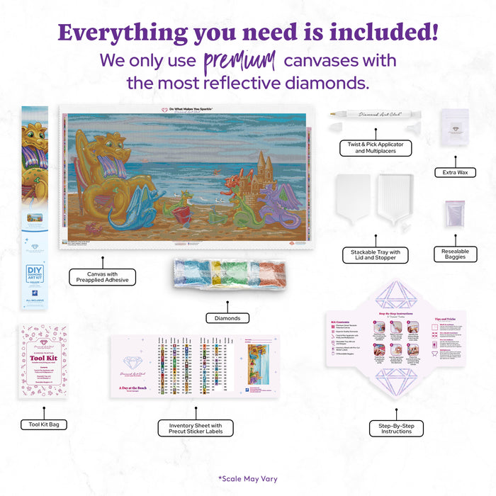 Diamond Painting A Day at the Beach 44.5" x 23.6" (112.8cm x 60cm) / Square with 82 Colors including 2 ABs and 4 Fairy Dust Diamonds / 109,173