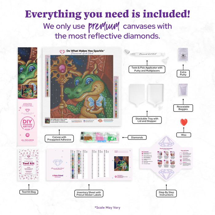 Diamond Painting A Fairy Friend 13" x 13" (32.8cm x 32.8cm) / Round with 31 Colors including 2 ABs and 1 Fairy Dust Diamonds / 13,689