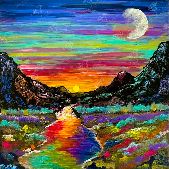 Diamond Painting A Stream of Beauty 22" x 22" (55.6cm x 55.6cm) / Round with 58 Colors including 1 AB and 4 Fairy Dust Diamonds / 40,804