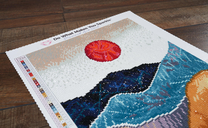 Diamond Painting Abstract Mountains & Sun-AMZ 13" x 20" (32.8cm x 50.7cm) / Round with 34 Colors including 1 ABs and 1 Fairy Dust Diamonds and 1 Electro Diamonds / 21,177