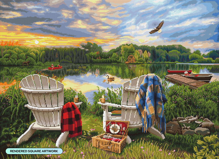 Diamond Painting Adirondack Chairs 37.8" x 27.6" (95.8cm x 69.9cm) / Square with 63 Colors including 2 ABs and 1 Frosted Diamond and 3 Fairy Dust Diamonds / 108,185