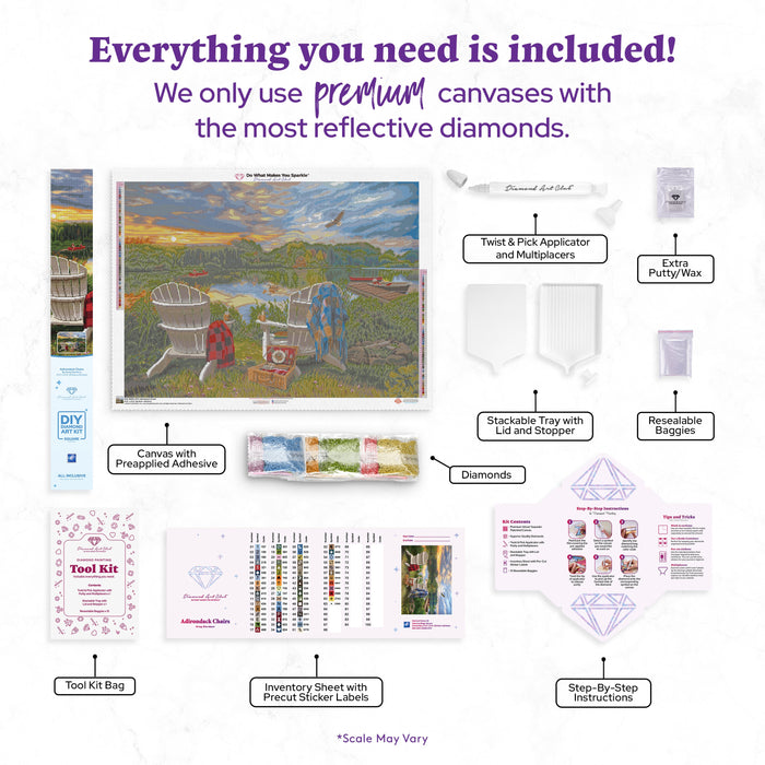 Diamond Painting Adirondack Chairs 37.8" x 27.6" (95.8cm x 69.9cm) / Square with 63 Colors including 2 ABs and 1 Frosted Diamond and 3 Fairy Dust Diamonds / 108,185