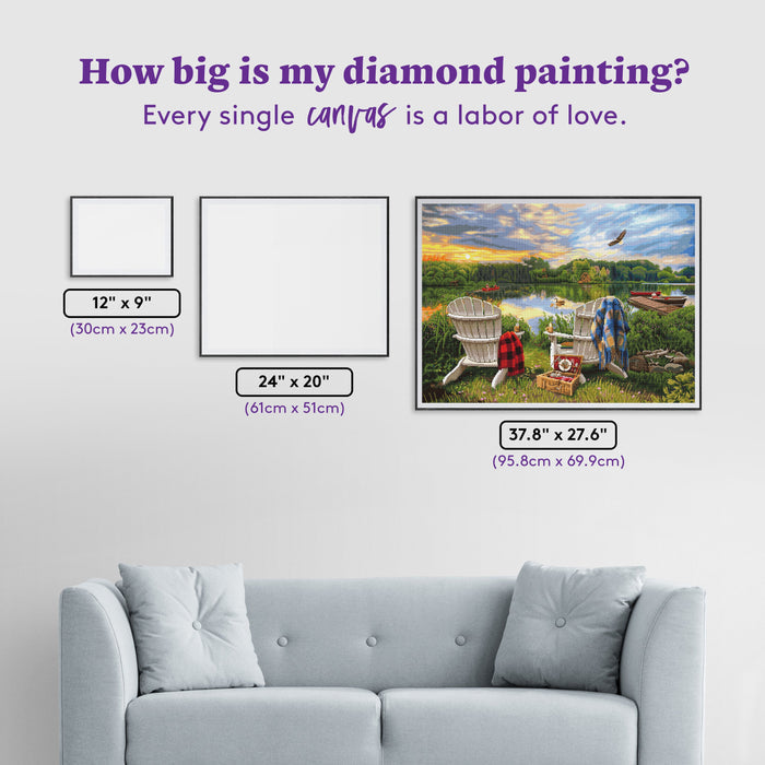 Diamond Painting Adirondack Chairs 37.8" x 27.6" (95.8cm x 69.9cm) / Square with 63 Colors including 2 ABs and 1 Frosted Diamond and 3 Fairy Dust Diamonds / 108,185