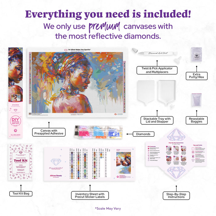 Diamond Painting African Beauty 33" x 22" (83.7cm x 55.6cm) / Round with 72 Colors including 2 ABs and 4 Fairy Dust Diamonds / 61,408