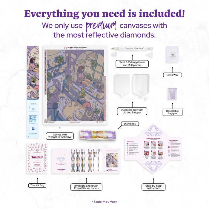 Diamond Painting Afternoon Tea 23.6" x 29.5" (60cm x 74.9cm) / Square With 72 Colors Including 2 ABs and 1 Frosted Diamond and 3 Fairy Dust Diamonds / 72,541