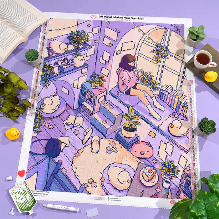 Diamond Painting Afternoon Tea 23.6" x 29.5" (60cm x 74.9cm) / Square With 72 Colors Including 2 ABs and 1 Frosted Diamond and 3 Fairy Dust Diamonds / 72,541