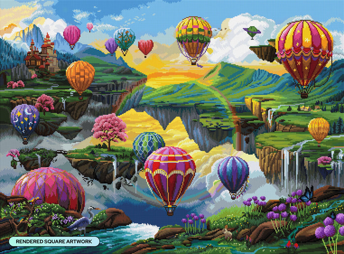 Diamond Painting Air Balloon Valley 37.4" x 27.6" (94.8cm x 69.9cm) / Square with 65 Colors including 3 ABs and 4 Fairy Dust Diamonds / 107,061