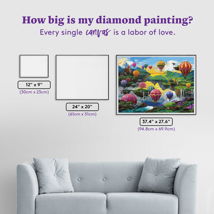 Diamond Painting Air Balloon Valley 37.4" x 27.6" (94.8cm x 69.9cm) / Square with 65 Colors including 3 ABs and 4 Fairy Dust Diamonds / 107,061