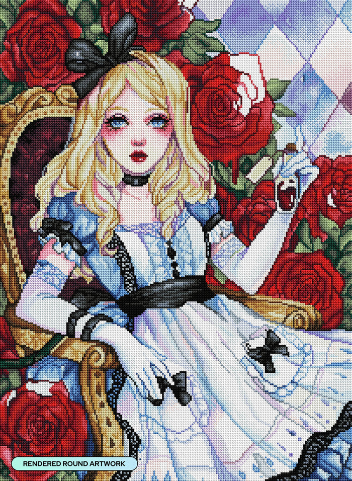Diamond Painting Alice and Roses 22" x 30" (55.6cm x 75.9cm) / Round with 64 Colors including 2 ABs and 4 Fairy Dust Diamonds / 55,752
