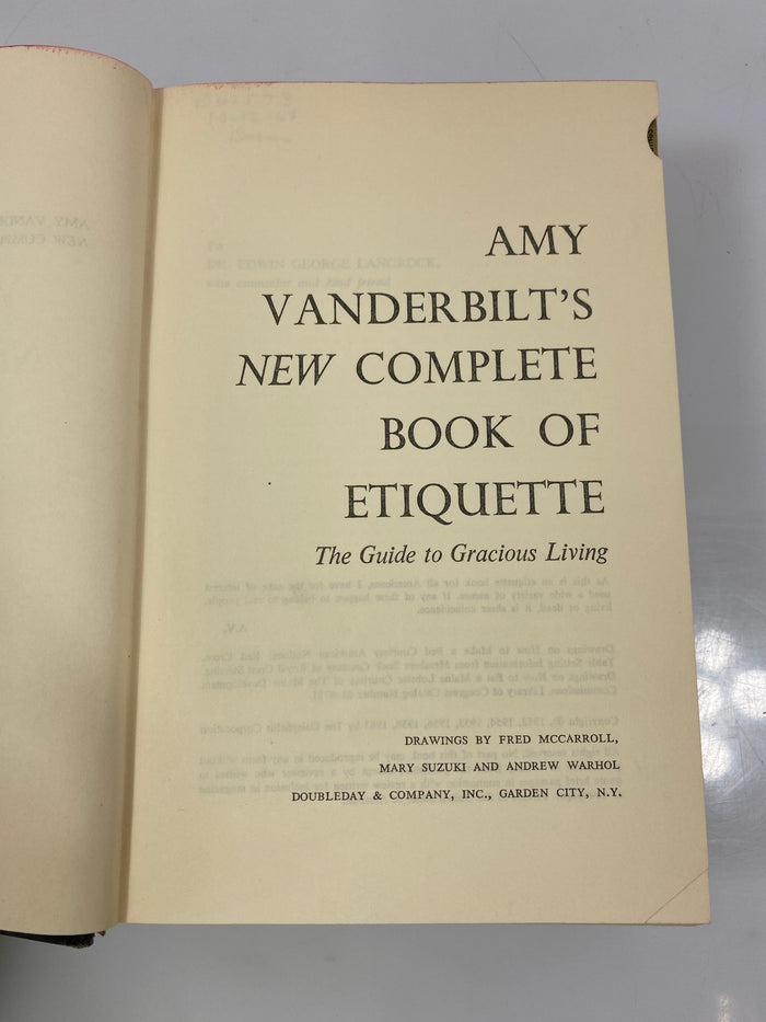 Amy Vanderbilt's New Complete Book of Etiquette Ex-library 1963 HC