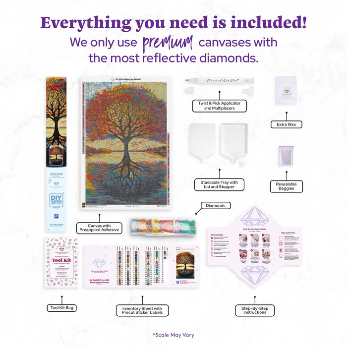 Diamond Painting An Earthly Tree with Branches in Heaven 25.6" x 38.6" (65cm x 97.8cm) / Square with 88 Colors including 2 ABs and 3 Fairy Dust Diamonds / 102,573