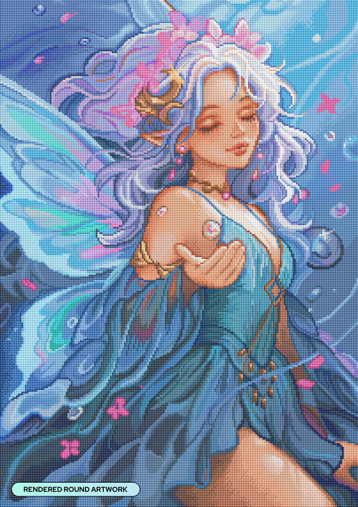 Diamond Painting Aquamarine Fairy 22" x 31" (55.6cm x 78.7cm) / Round With 76 Colors Including 3 ABs and 4 Fairy Dust Diamonds / 57,772