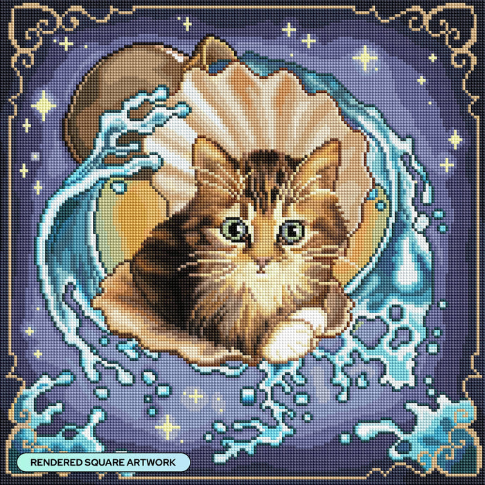 Diamond Painting Aquarius Zodiac Kitten 17" x 17" (42.8cm x 42.8cm) / Square with 43 Colors including 1 AB and 1 Frosted Diamond and 2 Fairy Dust Diamonds / 29,584
