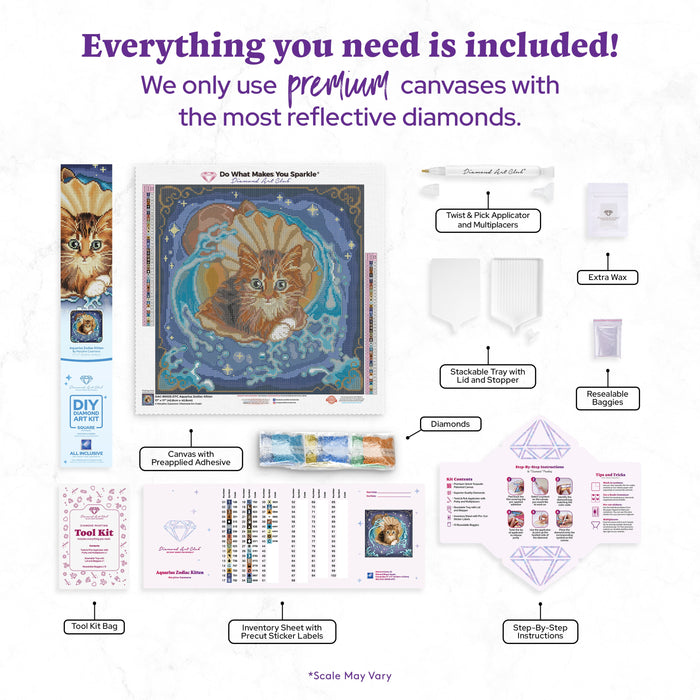 Diamond Painting Aquarius Zodiac Kitten 17" x 17" (42.8cm x 42.8cm) / Square with 43 Colors including 1 AB and 1 Frosted Diamond and 2 Fairy Dust Diamonds / 29,584