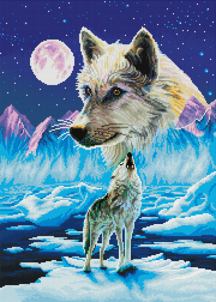 Diamond Painting Arctic Wolves 20" x 28″ (51cm x 71cm) / Round with 42 Colors including 2 ABs / 45,360