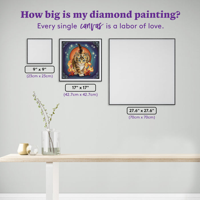 Diamond Painting Aries Zodiac Kitten 17" x 17" (42.7cm x 42.7cm) / Round with 44 Colors including 2 ABs and 3 Fairy Dust Diamonds / 24,025