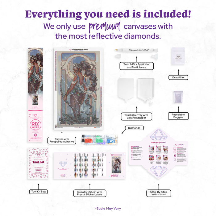 Diamond Painting Artemis 22" x 38" (55.6cm x 96.9cm) / Round with 78 Colors including 2 Iridescent Diamonds and 5 Fairy Dust Diamonds / 71,104