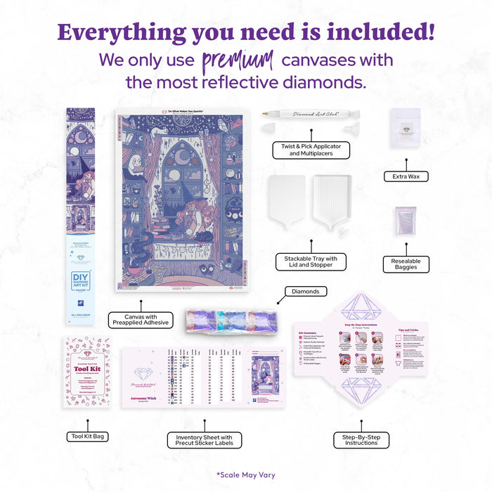 Diamond Painting Astronomy Witch 27.6" x 39" (69.9cm x 98.8cm) / Square with 21 Colors including 2 ABs and 1 Frosted Diamond and 1 Fairy Dust Diamond / 111,557