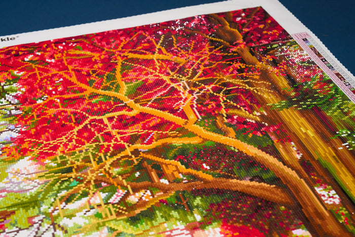 Diamond Painting Autumn Chapel 38.6" x 27.6" (97.8cm x 69.9cm) / Square with 92 Colors including 3 ABs and 4 Fairy Dust Diamonds / 110,433
