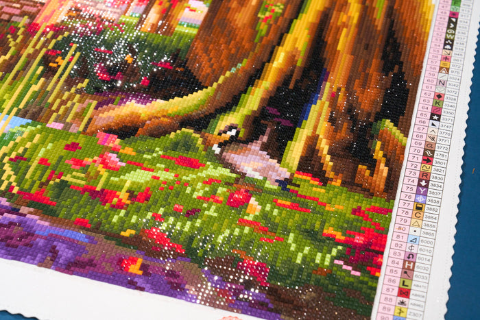 Diamond Painting Autumn Chapel 38.6" x 27.6" (97.8cm x 69.9cm) / Square with 92 Colors including 3 ABs and 4 Fairy Dust Diamonds / 110,433