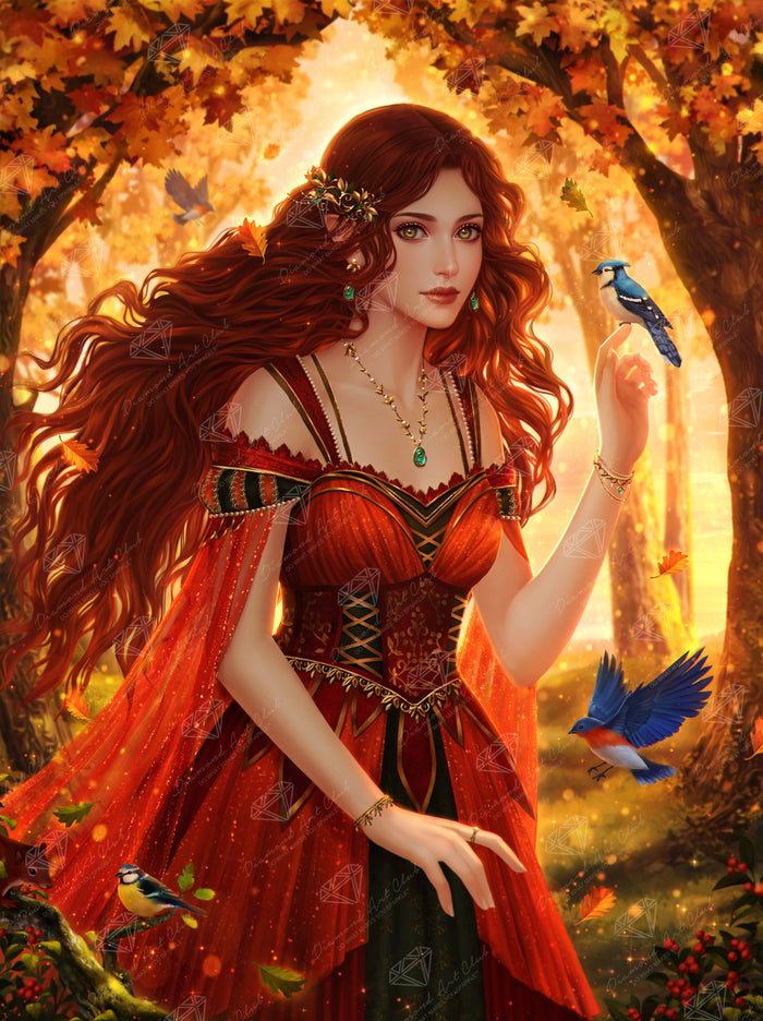 Diamond Painting Autumn Fairy 25.6" x 34.3" (65cm x 86.9cm) / Square with 72 Colors including 2 ABs and 6 Fairy Dust Diamonds / 91,089