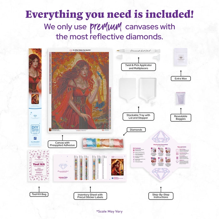 Diamond Painting Autumn Fairy 25.6" x 34.3" (65cm x 86.9cm) / Square with 72 Colors including 2 ABs and 6 Fairy Dust Diamonds / 91,089