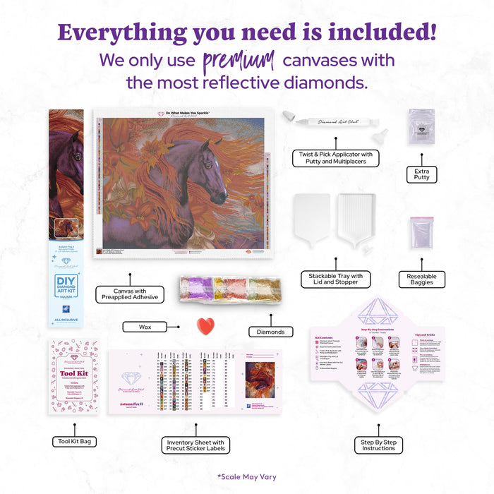 Diamond Painting Autumn Fire II 27" x 22" (69cm x 55.8cm) / Square with 62 Colors including 1 ABs and 3 Fairy Dust Diamonds / 62,048
