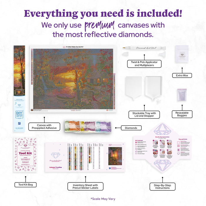 Diamond Painting Autumn Vacation 36.6" x 27.6" (92.8cm x 69.9cm) / Square with 63 Colors including 2 ABs and 5 Fairy Dust Diamonds / 104,813
