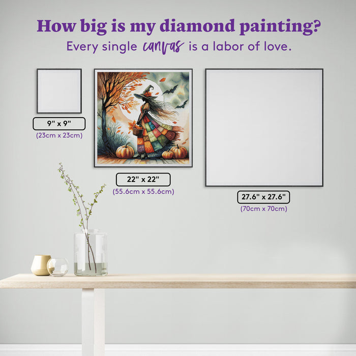 Diamond Painting Autumn Witch 22" x 22" (55.6cm x 55.6cm) / Round with 63 Colors including 2 ABs and 2 Fairy Dust Diamonds / 40,804