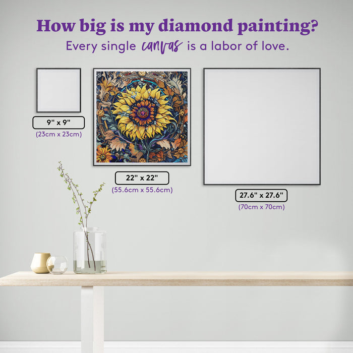 Diamond Painting Autumnal Sunflower 22" x 22" (55.6cm x 55.6cm) / Round With 77 Colors Including 3 ABs and 3 Fairy Dust Diamonds / 40,804