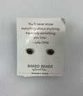 Baked Beads Silver Red Stud Earrings