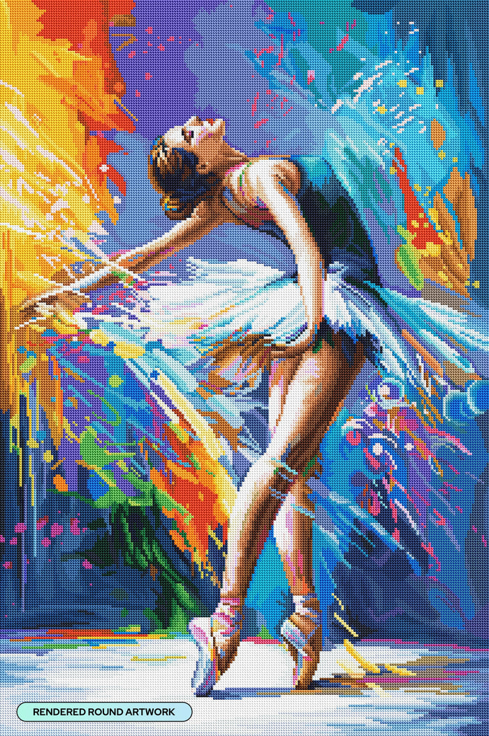 Diamond Painting Ballerina's Enchanting Ecstasy 22" x 33" (55.6cm x 83.7cm) / Round with 58 Colors including 3 ABs and 4 Fairy Dust Diamonds / 61,408
