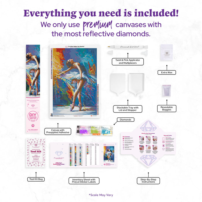 Diamond Painting Ballerina's Enchanting Ecstasy 22" x 33" (55.6cm x 83.7cm) / Round with 58 Colors including 3 ABs and 4 Fairy Dust Diamonds / 61,408