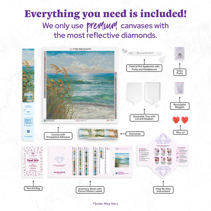 Diamond Painting Barefoot Beach 27.6" x 27.6" (70cm x 70cm) / Square with 74 Colors including 4 ABs and 2 Fairy Dust Diamonds / 78,961