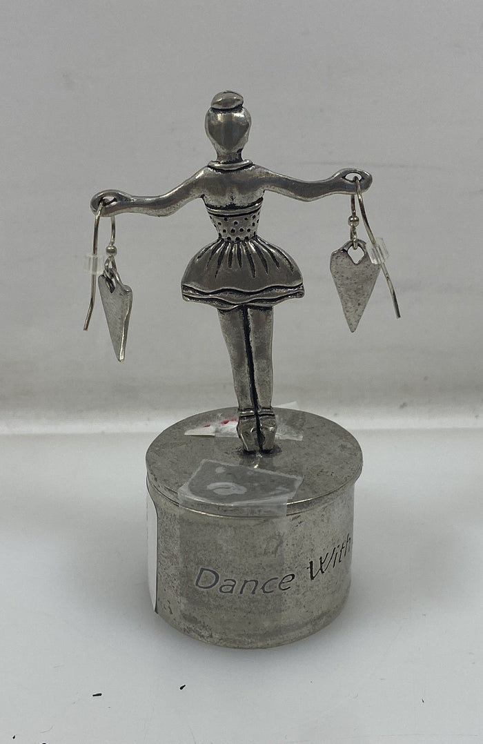 Basic Spirit Fine Pewter Ballerina Wish Box Figurine With Earrings