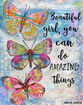 Diamond Painting Beautiful Girl Butterfly Trio 25" x 20" (63.6cm x 50.7cm) / Round with 63 colors including 3 ABs and 1 iridescent Diamonds and 1 Fairy Dust Diamonds / 41,268