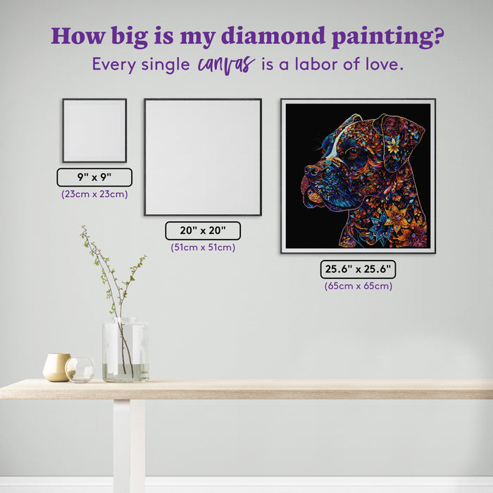 Diamond Painting Bentley the Stained Glass Boxer 25.6" x 25.6" (65cm x 65cm) / Square with 45 Colors including 4 ABs and 2 Fairy Dust Diamonds / 68,121