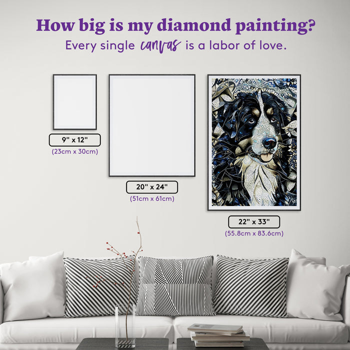 Diamond Painting Bernese Mountain Dog 22" x 33" (55.8cm x 83.6cm) / Square with 33 Colors including 1 AB and 2 Fairy Dust Diamonds / 75,264