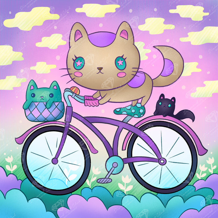 Diamond Painting Bicycle Ride 17" x 17" (42.7cm x 42.7cm) / Round with 43 Colors including 2 ABs and 3 Fairy Dust Diamonds / 24,025