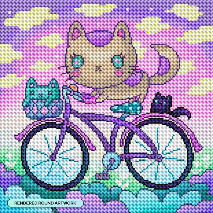 Diamond Painting Bicycle Ride 17" x 17" (42.7cm x 42.7cm) / Round with 43 Colors including 2 ABs and 3 Fairy Dust Diamonds / 24,025