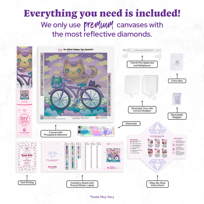 Diamond Painting Bicycle Ride 17" x 17" (42.7cm x 42.7cm) / Round with 43 Colors including 2 ABs and 3 Fairy Dust Diamonds / 24,025