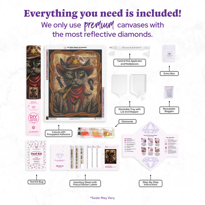 Diamond Painting Billy the Cat 22" x 28" (55.6cm x 70.7cm) / Round with 47 Colors including 2 ABs and 3 Fairy Dust Diamonds / 51,914