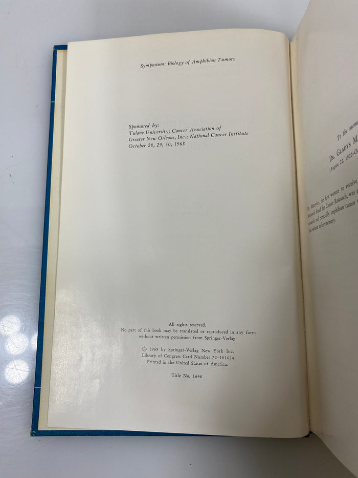Biology of Amphibian Tumors Mizell Ex-library 1969 HC