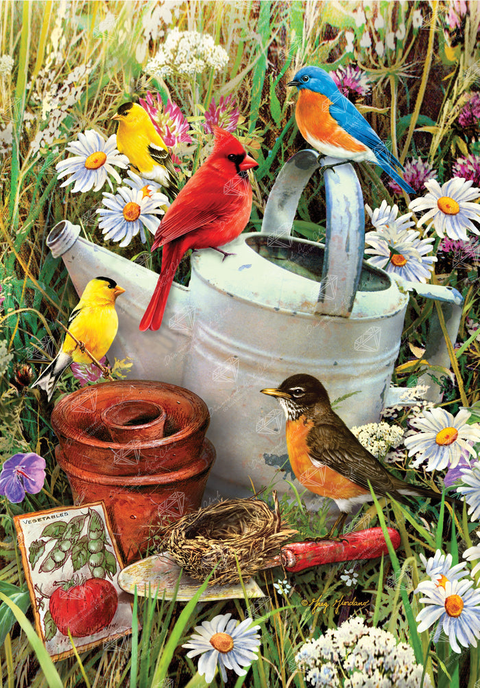 Diamond Painting Birds with Watering Can 23.6" x 33.9" (60cm x 85.9cm) / Square with 87 Colors including 3 ABs and 3 Fairy Dust Diamonds / 83,145