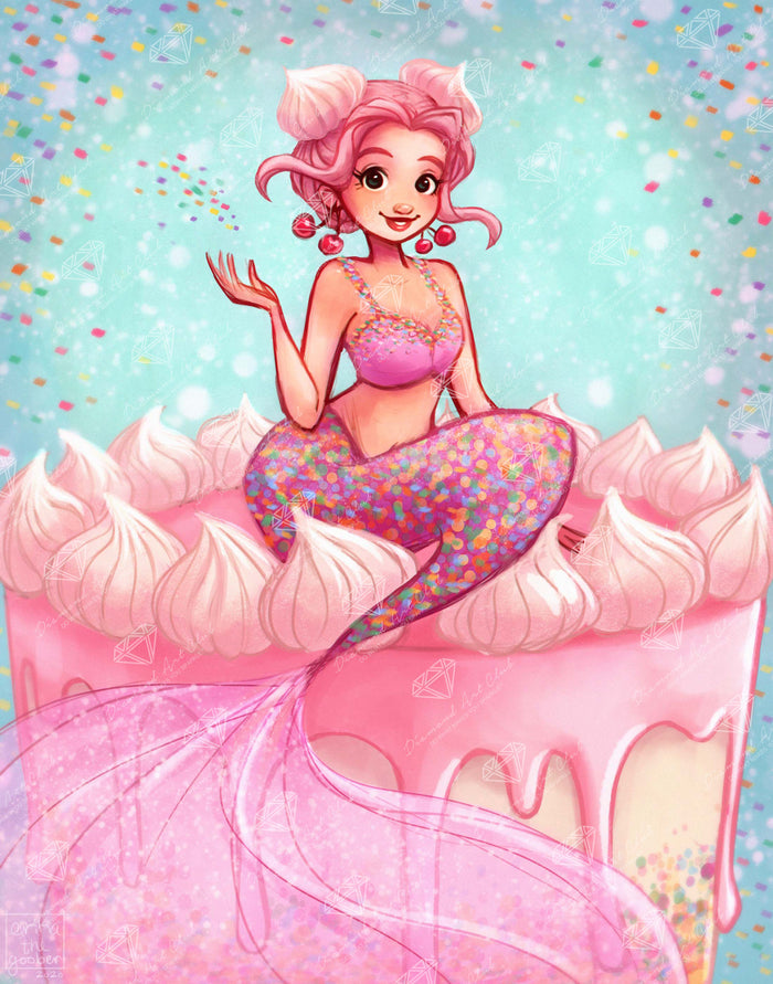 Diamond Painting Birthday Mermaid 22" x 28" (55.6cm x 70.7cm) / Round with 56 Colors including 2 ABs and 1 Frosted Diamond and 6 Fairy Dust Diamonds / 51,914