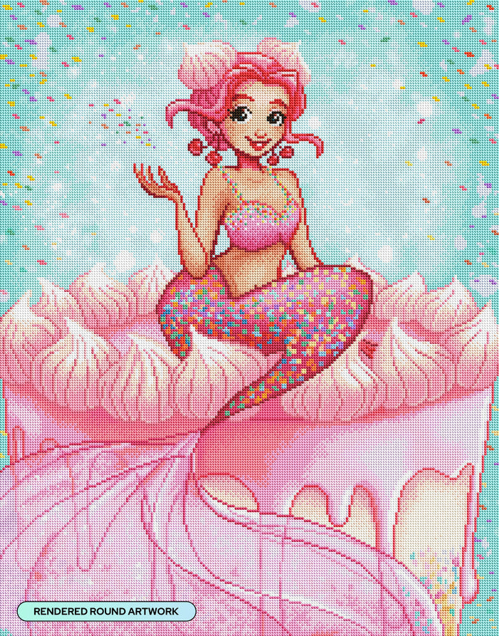 Diamond Painting Birthday Mermaid 22" x 28" (55.6cm x 70.7cm) / Round with 56 Colors including 2 ABs and 1 Frosted Diamond and 6 Fairy Dust Diamonds / 51,914