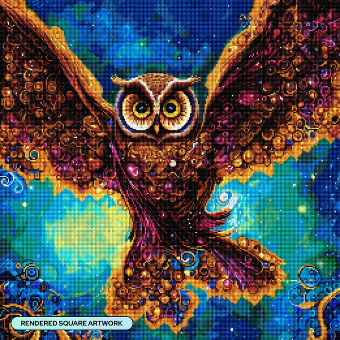 Diamond Painting Blinged Out Owl 25.6" x 25.6" (65cm x 65cm) / Square with 80 Colors including 3 ABs and 3 Fairy Dust Diamonds / 68,121