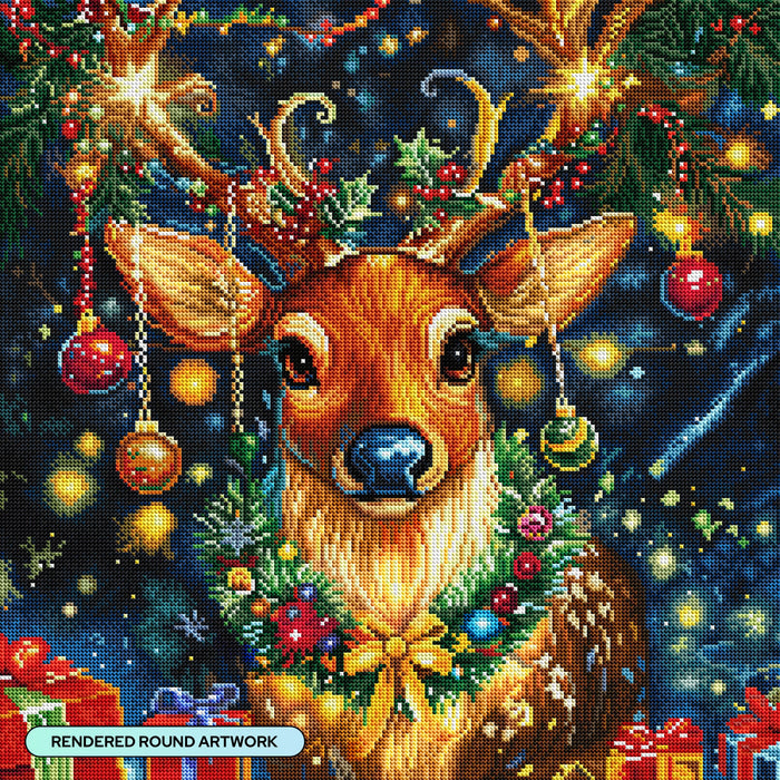 Diamond Painting Blitzen 22" x 22" (55.6cm x 55.6cm) / Round with 58 Colors including 2 ABs and 4 Fairy Dust Diamonds / 40,804