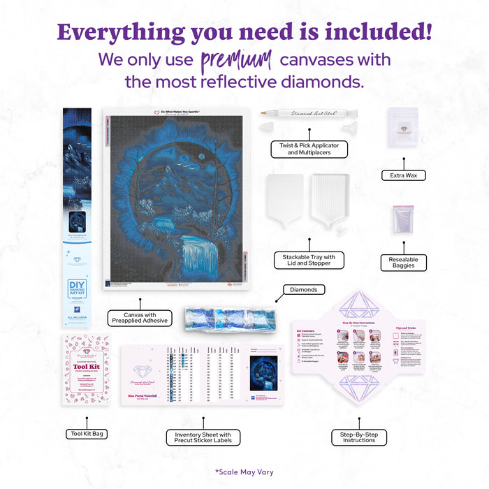 Diamond Painting Blue Portal Waterfall 27.6" x 34.6" (69.9cm x 87.9cm) / Square with 23 Colors including 1 AB and 1 Iridescent Diamond and 2 Fairy Dust Diamonds / 99,193