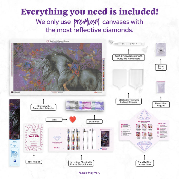 Diamond Painting Blue Rose 37" x 20″ (94cm x 51cm) / Square with 52 Colors including 3 ABs / 74,769